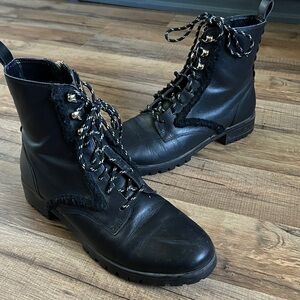 KATE SPADE Women's Black Raquelle Leather Lace Up Lug Sole Combat Boots 6.5B